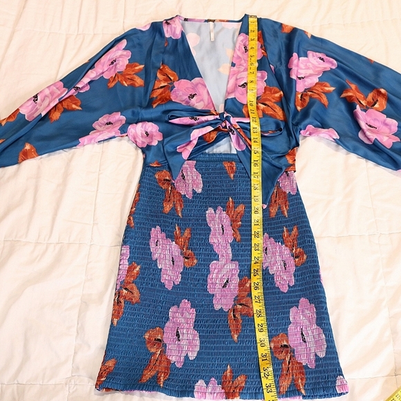 Free People Cassie Women Mini Dress Size SmalFloral V Neck Long Sleeve - Picture 7 of 11